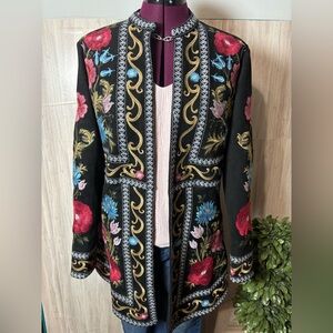 Savanna Jane Black Faux Suede Jacket Floral Embroidery Jacket